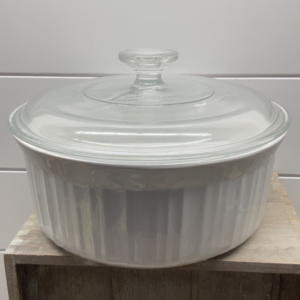 CorningWare French White 2.5 Qt Round Casserole Dish with Glass Lid Stoneware